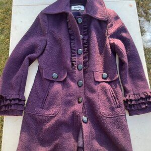 Pizazz Purple Wool-Blend Coat – Ruffle Detail (Size 10)